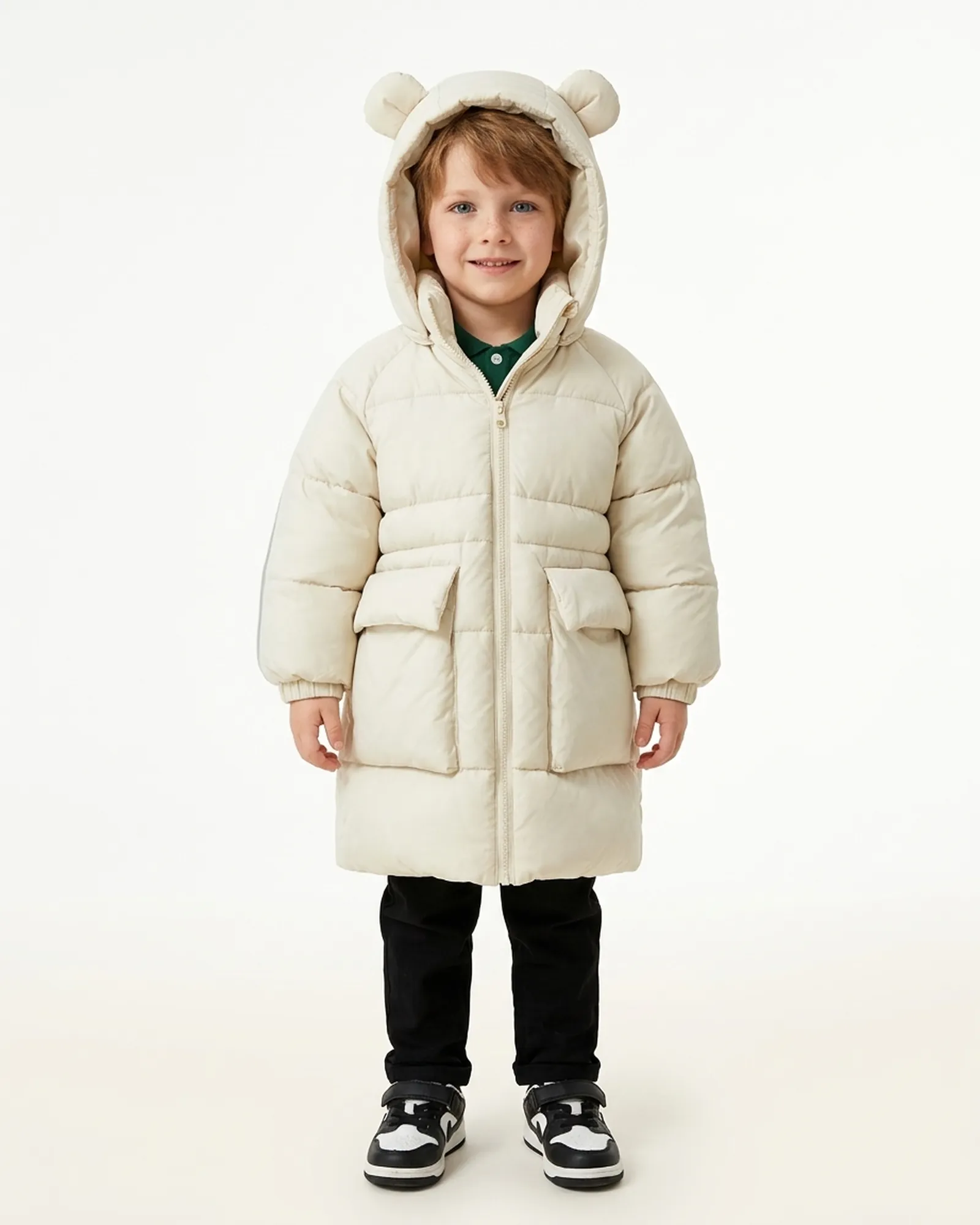 Doudoune à capuche Ours — Blanc cassé